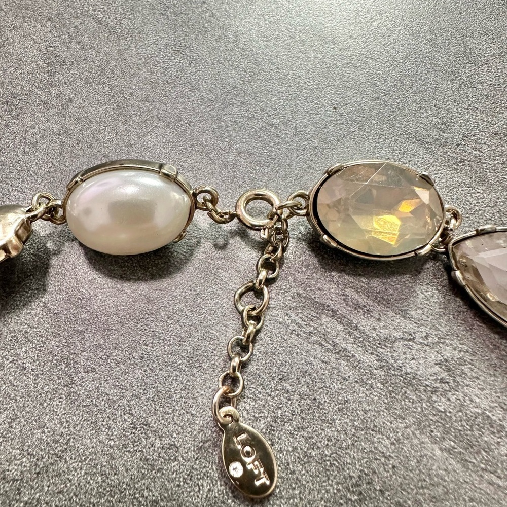Loft Ann Taylor  Silver Tone Multi Colored Gemstone Choker Statement Necklace - Picture 3 of 4